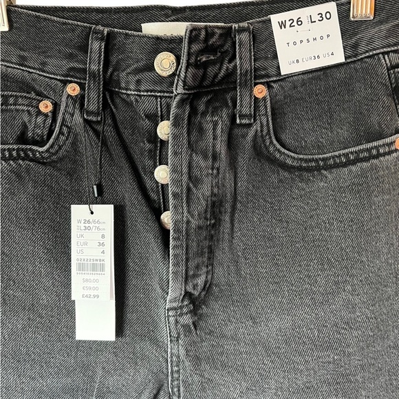 16. NWT Topshop Black Button Fly Jeans with Spilts on Sides - Picture 4 of 8